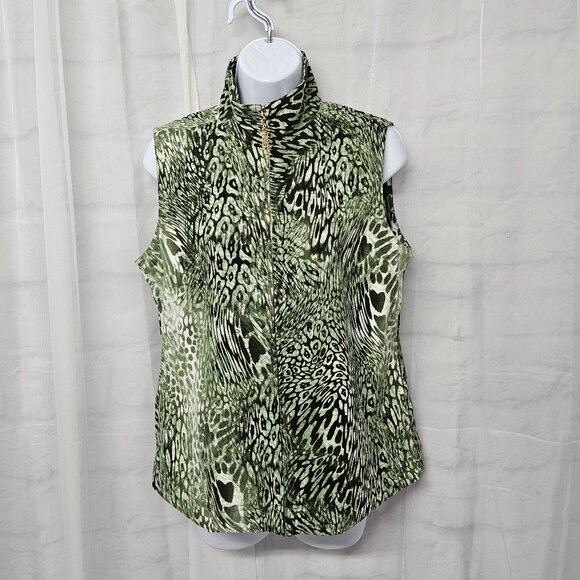 Vintage Cali & York Vest Leopard Mock Neck Zip Green Grunge Punk PM - Picture 12 of 13